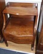 A George III mahogany serpentine commode, W.58cm D.50cm H.80cm Condition: All surfaces scratched and