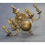 A pair of three branch wall lights which link together to form a chandelier, drop 38cm diameter 46cm
