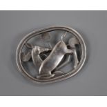 A Georg Jensen 925 oval 'kneeling deer' brooch, designed by Arno Malinowski, design no. 256, 43mm,