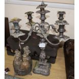 A plated candelabrum, a cruet stand etc