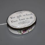 An early 19th century South Staffordshire enamel patch box, length 5cm