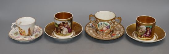 Four Italian porcelain cups and saucers, 19th century, including Doccia, saucers 11 -13.