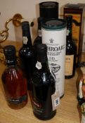 Eight bottles of late bottled vintage port and single malt whisky, comprising Delaforce 1977,