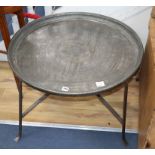 A Turkish tray top table, Diameter 78cm, H.50cm.