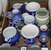 A collection of 19th and 20th century Wedgwood dark blue and green ground Jasperware, including