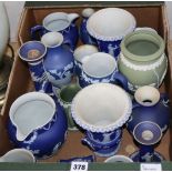 A collection of 19th and 20th century Wedgwood dark blue and green ground Jasperware, including