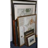 Four framed maps, various, including: an 18th century hand-coloured engraved Map of Kent, ('Engraved