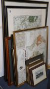 Four framed maps, various, including: an 18th century hand-coloured engraved Map of Kent, ('Engraved