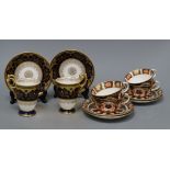 Four pairs of Royal Crown Derby 'Old Imari' pattern cups and saucers and two pairs of Coalport