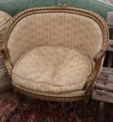 A pair of French gilt tub chairs, W.80cm, D.55cm, H.80cm