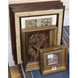 A 19th century oil on zinc icon, 24 x 16cm and a group of decorative prints including gothic