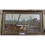 James Paulter (1825-1921), oil on canvas, 'Feeding the geese', signed, 29 x 51.5cmCONDITION: