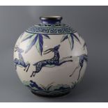 A Keralouve Art Deco style pottery vase decorated with leaping antelope, height 30cmCONDITION: