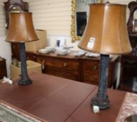 A pair of resin table lamps, the column in the style of bundled sticks