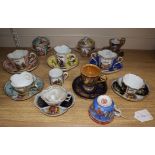 A group of Dresden cup saucers and covers, a Russian tea cup and other Continental porcelain cups