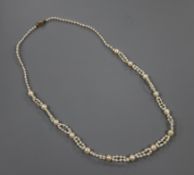 A single and part double strand cultured and seed pearl necklace, 47cm.