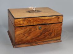 A walnut work box, height 16.5cmCONDITION: The top of the box is sun bleached and now a different