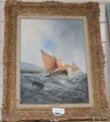 19th century English School, oil on canvas, Fishing boats leaving harbour, indistinctly signed lower