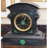 A Victorian slate and malachite mantel clock, height 32cm