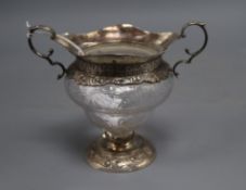 A late Victorian silver mounted glass two handled inverted pear shaped vase, Charles Edwards, London