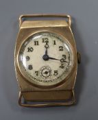 A gentleman's 1930's 9ct gold manual wind wrist watch, no strap.CONDITION: Case back has few dings