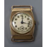 A gentleman's 1930's 9ct gold manual wind wrist watch, no strap.CONDITION: Case back has few dings