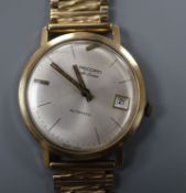 A gentleman's late 1960's 9ct gold Record de Luxe automatic wrist watch, on an associated 9ct gold