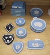 A collection of Wedgwood Jasperware Mother's Day and Valentine's Day plates and a quantity of pin