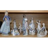 A quantity of Lladro and Nao (10)CONDITION: Seated ballerina figure has chips to skirt, boy with