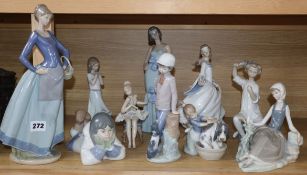 A quantity of Lladro and Nao (10)CONDITION: Seated ballerina figure has chips to skirt, boy with