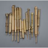 A group of assorted propelling and telescopic pencils; 9ct toothpick x 2Mordan telescopic pencil
