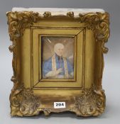 A Victorian oil on ivory miniature of a clergyman, 12 x 9cmCONDITION: Ivory curving up at both