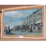 Edward Clarke, oil on board, Walking along the promenade, Brighton, signed and dated '75, 31 x