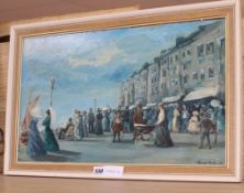 Edward Clarke, oil on board, Walking along the promenade, Brighton, signed and dated '75, 31 x