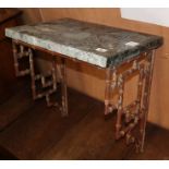A cast iron faux bamboo marble top wall bracket, W.48, D.27cm, H.47cm