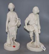 A Copeland parian figure of a boy carrying fruit (repaired) and another parian figure of a young