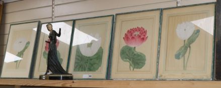 Indian School, five watercolour studies of waterlilies and lotus flowers, 35 x 27cm Condition: