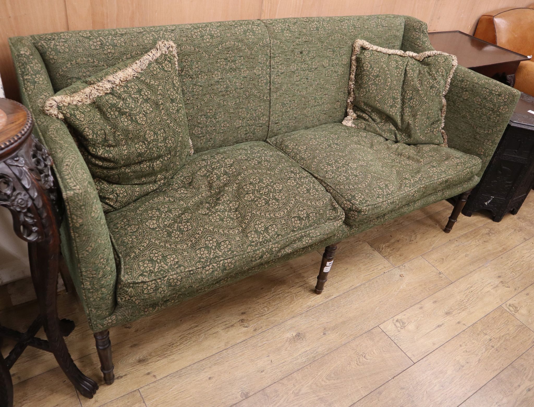 A Regency Morris fabric settee, W178cm D.72cm H.90cm