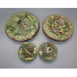 Two Mafra Caldas Palissy ware dishes and a pair of similar miniature dishes, late 19th century,