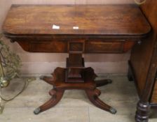 A Regency mahogany card table, W.92cm D.46cm H.70cm Condition report: The veneer to the top has four