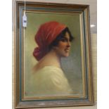 Italian School c.1900, oil on canvas board, Portrait of a young woman, indistinctly signed, 38 x