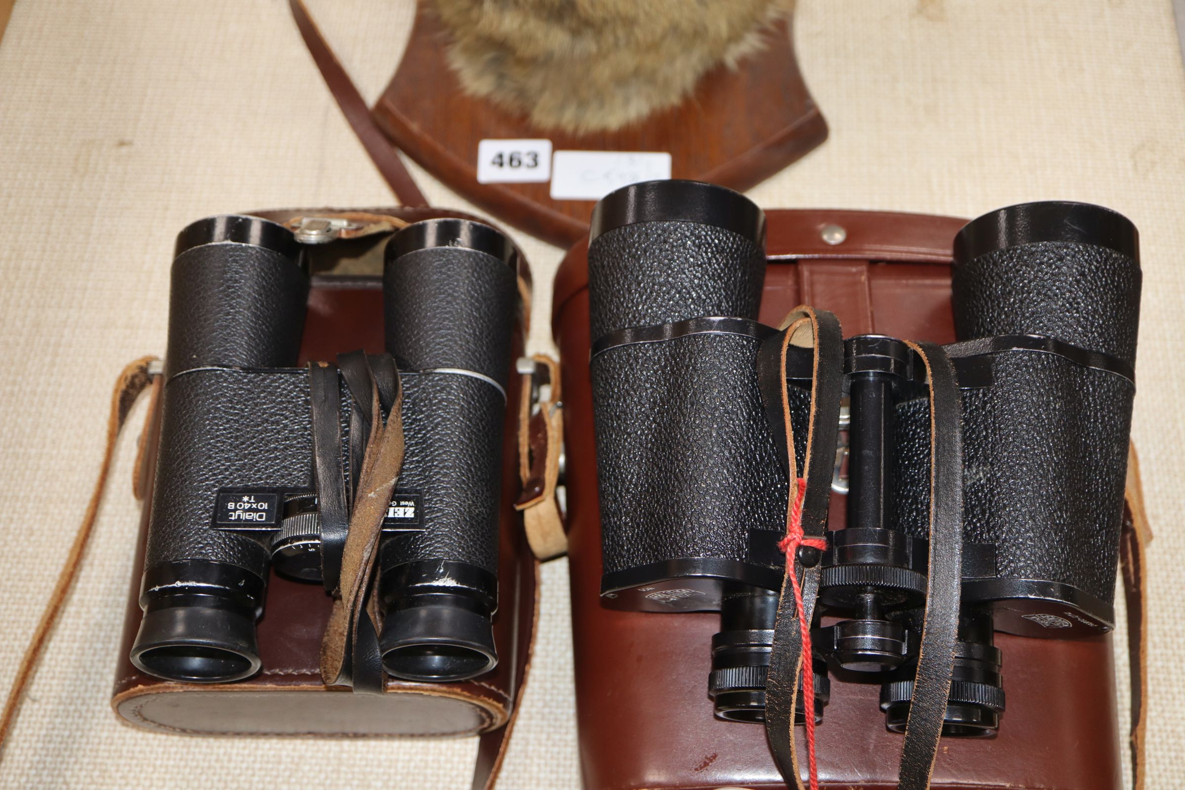A fox head wall trophy and two pairs of field glasses - Image 2 of 3