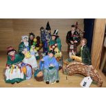 Eight Royal Doulton figures including Silks and Ribbons, HN 2017 The Old Balloon Seller, HN 1315,
