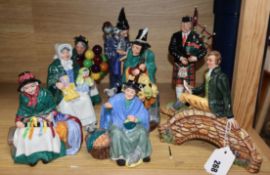 Eight Royal Doulton figures including Silks and Ribbons, HN 2017 The Old Balloon Seller, HN 1315,