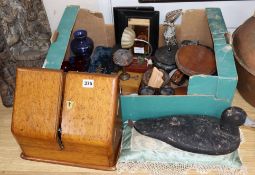 A quantity of mixed collectibles including an oak desk stand, decoy duck etc