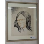 Frank Lim, pen and ink, Head of a Native American, signed and dated 1942, 40 x 33cm
