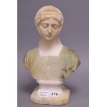 An alabaster bust of a lady, height 33cmCONDITION: Some discolouration and small chipping to foot.