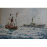 William Minshall Birchall (1884-1941) watercolour, The Lightship, signed and dated 1928, 13 x 18cm.