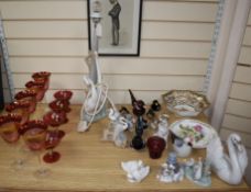 A quantity of ceramics including Nao, Lladro, glassware etc.