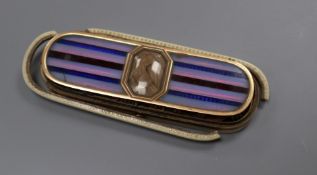 A Regency ivory and enamel toothpick box, with yellow metal overlay, length 8.5cm (a.f.)